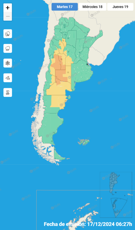 El SMN emitió dos alertas por tormentas en Mendoza.