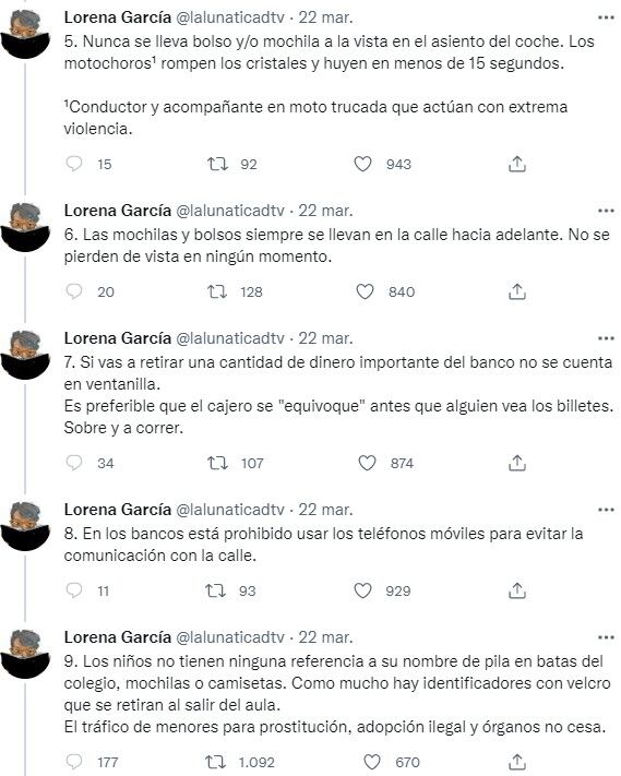 Una argentina que vive en España dedicó un hilo a la inseguridad y le llovieron las críticas por "exagerada" (Twitter)