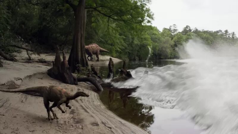 Se cree que una crecida de las mareas enterró a todas las criaturas en Tanis (recreación digital).