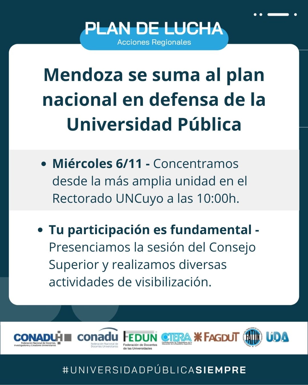 Los reclamos en las universidades nacionales no paran. Docentes de la Universidad Nacional de Cuyo (UNCuyo) realizan hoy acciones en Mendoza