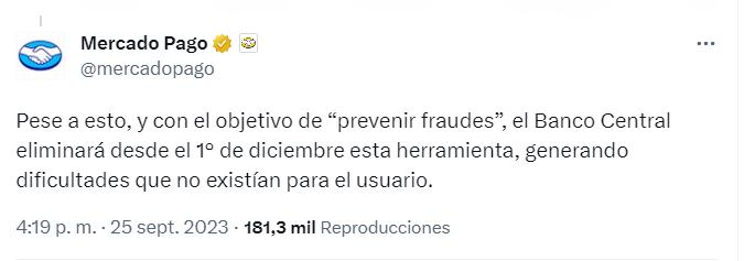 Mercado Pago apuntó contra una normativa de BCRA - X Mercado Pago