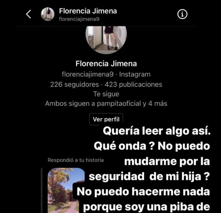 Parte de un chat de Tamara Báez con una usuaria de Instagram