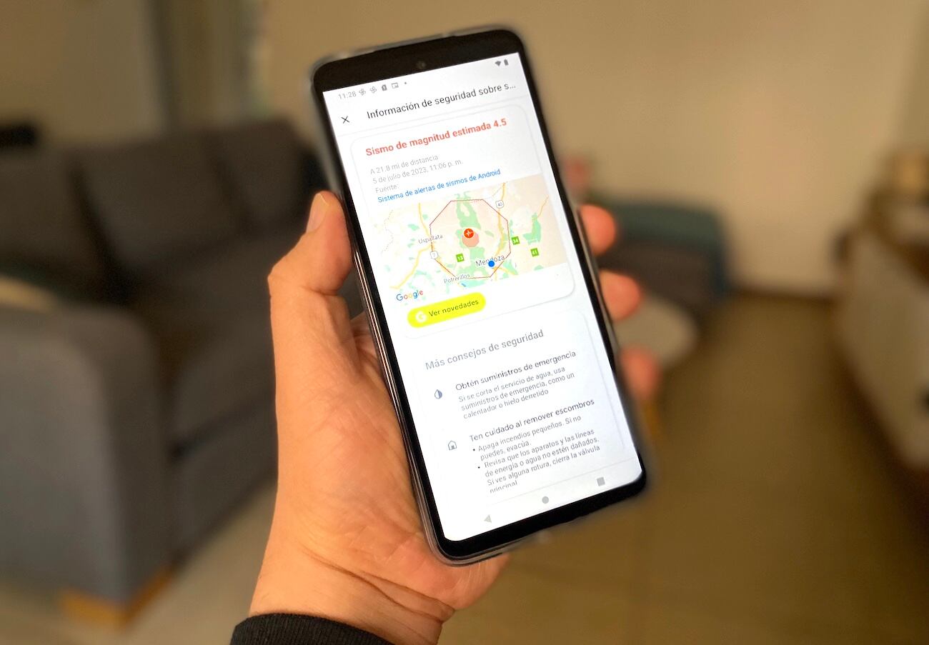 La alerta de sismos de Google. Foto: Los Andes