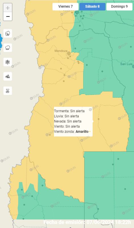 Alerta del Servicio Meteorológico Nacional por Zonda en gran parte del territorio mendocino. Foto: SMN