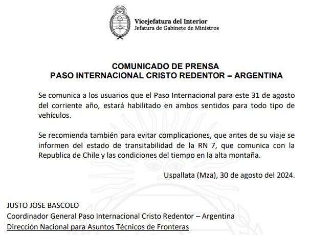 COMUNICADO DE PRENSA OFICIAL