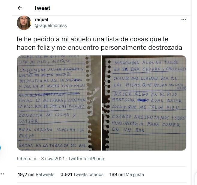 La lista de un abuelo que emocionó en Twitter.