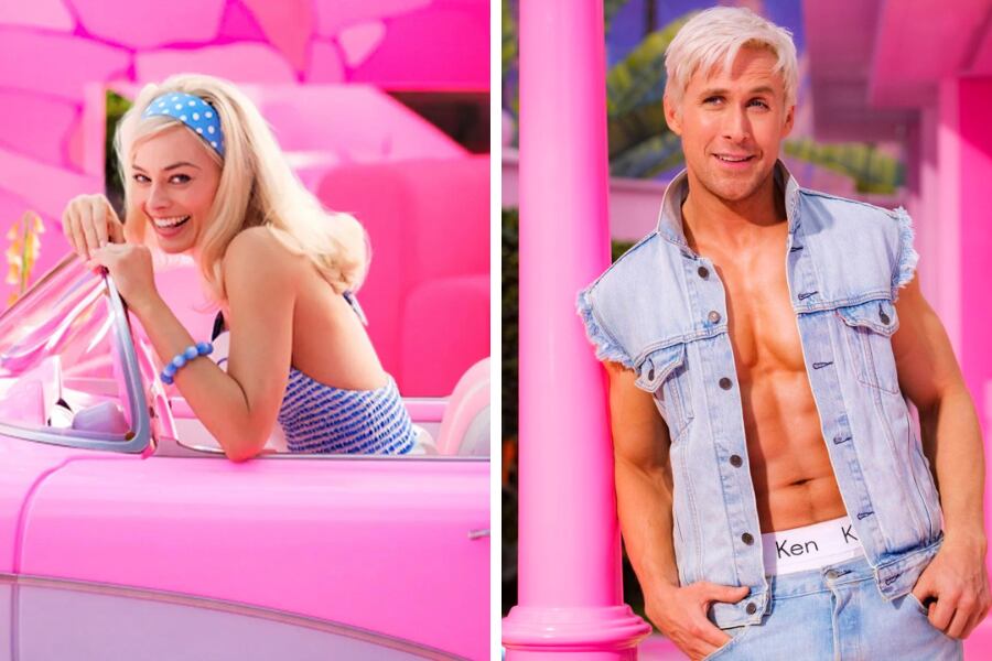 Margot Robbie y Ryan Gosling en la película de Barbie.