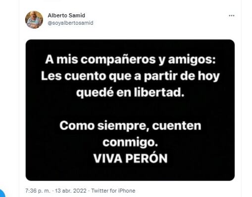 El 'rey de la carne' fue excarcelado este miércoles y lo celebró en Twitter.