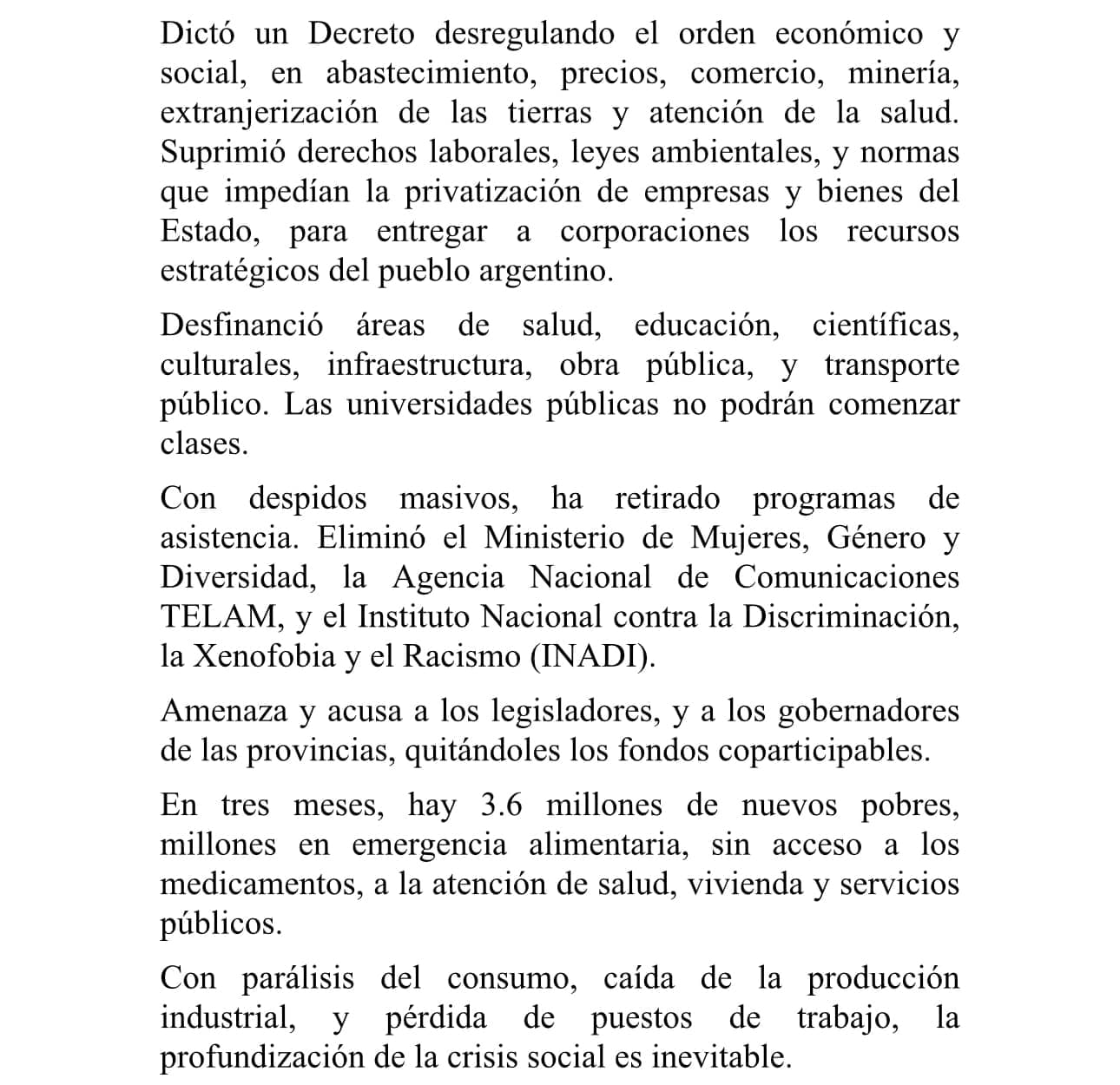 El escrito de la AAJ. Imagen: Facebook / Asociación Argentina de Juristas