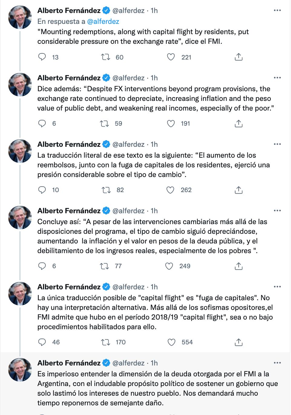 El presidente compartió a través de Twitter su dura opinión sobre el informe del FMI respecto a la deuda argentina