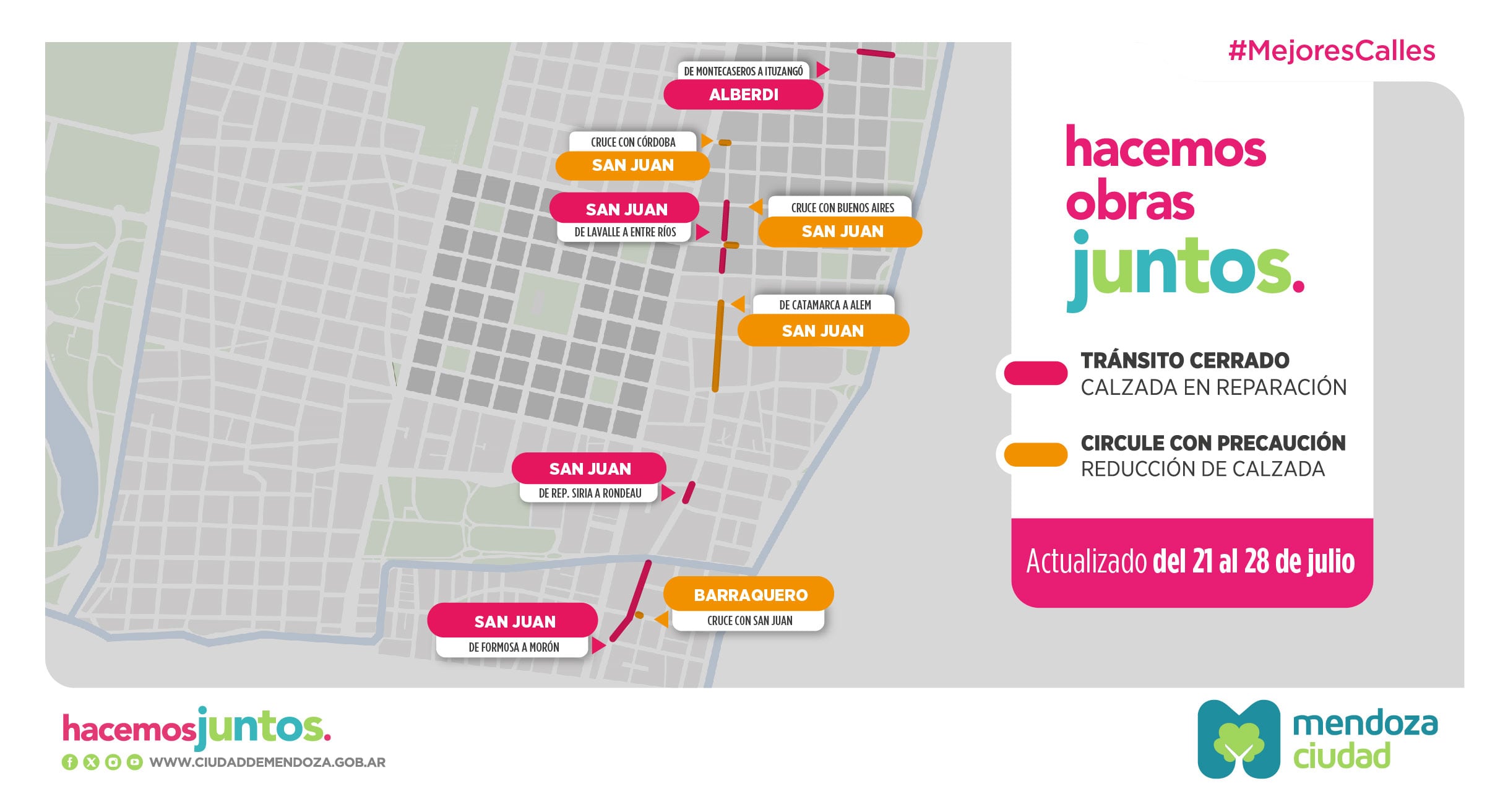 La Ciudad informa el estado del tránsito por las obras que realiza Aysam