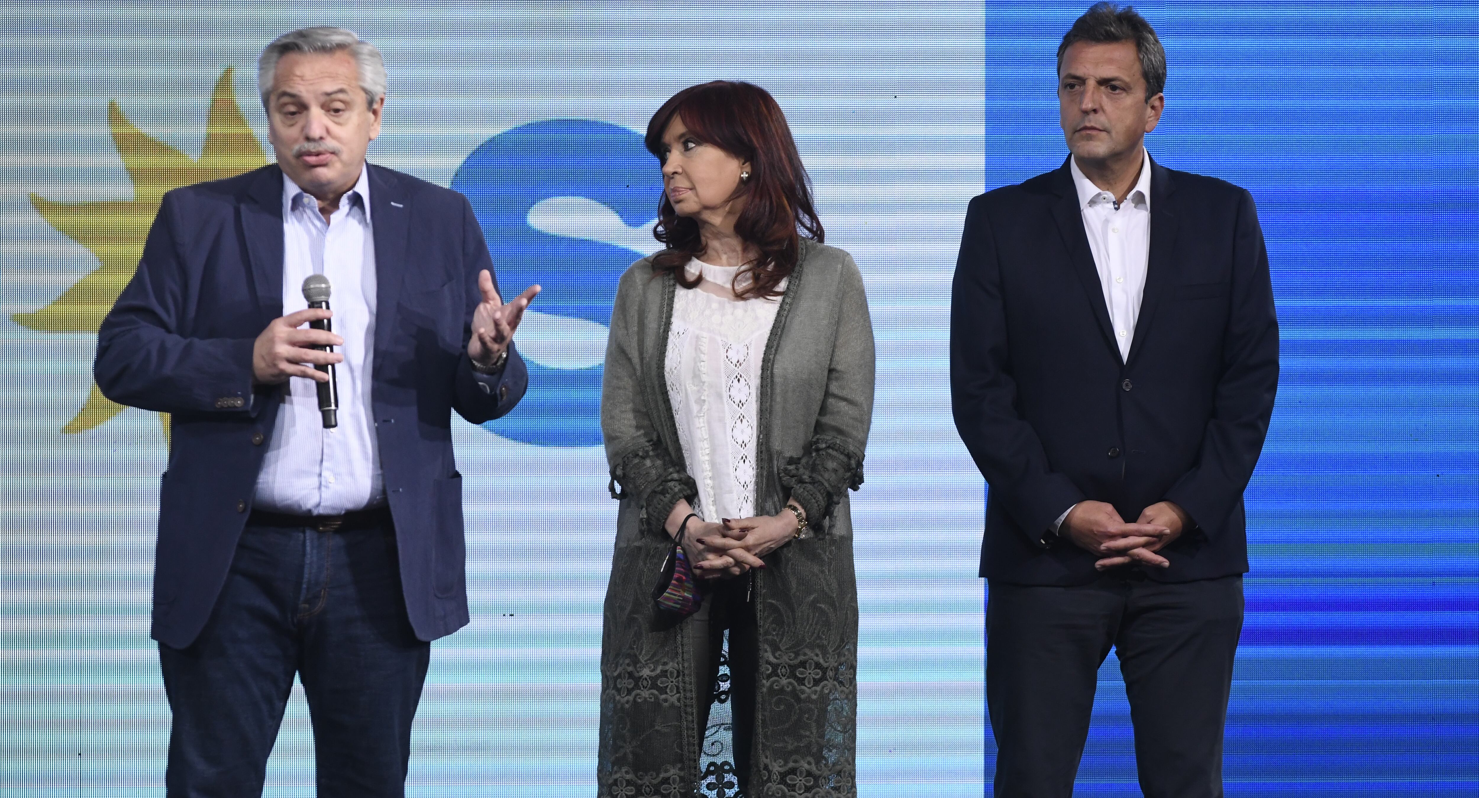 Alberto Fernández, Cristina Kirchner y Sergio Massa. Foto: Pool Argra