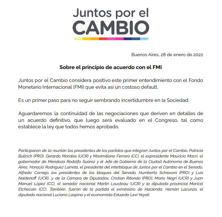 Comunicado de Juntos por el Cambio