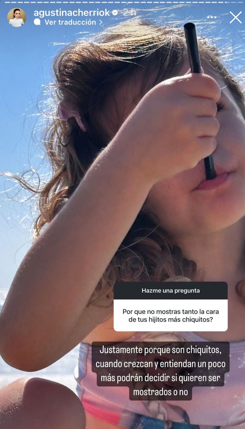 Agustina Cherri reveló por qué no muestra las caras de sus hijos menores.