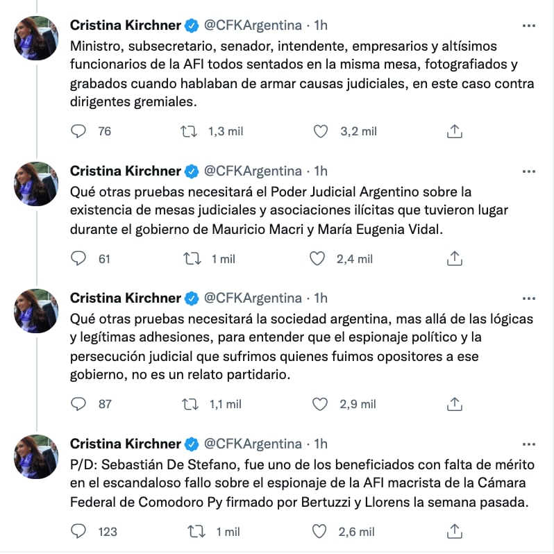 La vicepresidenta publicó un duro mensaje contra ex funcionarios bonaerenses de la época del gobierno de Vidal.