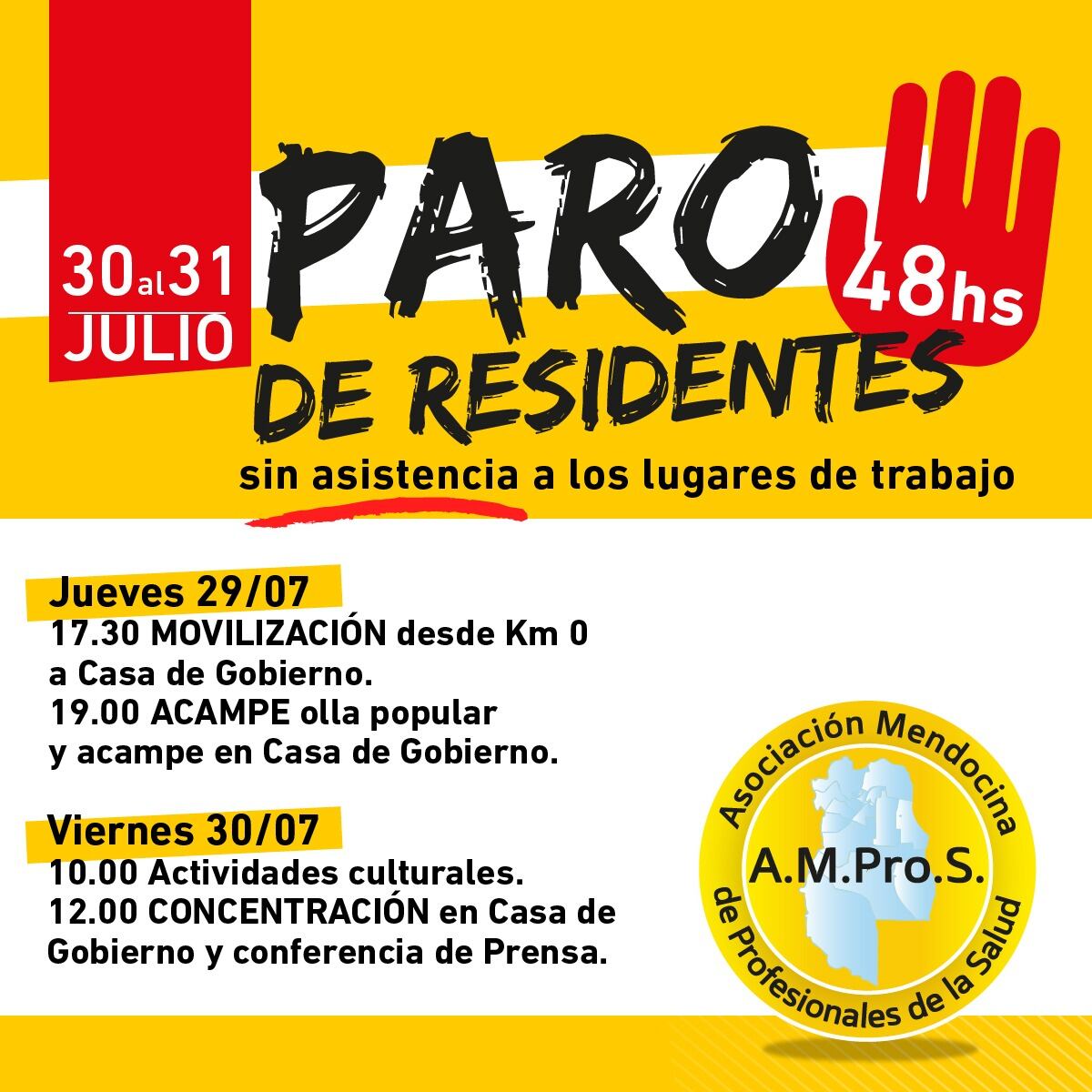 Ampros prepara su protesta para este jueves y viernes, más un paro de residente para el viernes y sábado.