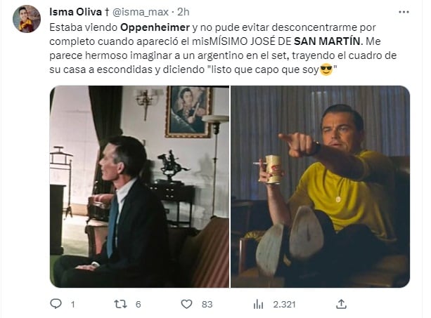 Memes por el cameo de San Martín en la película "Oppenheimer" (2023) / Twitter