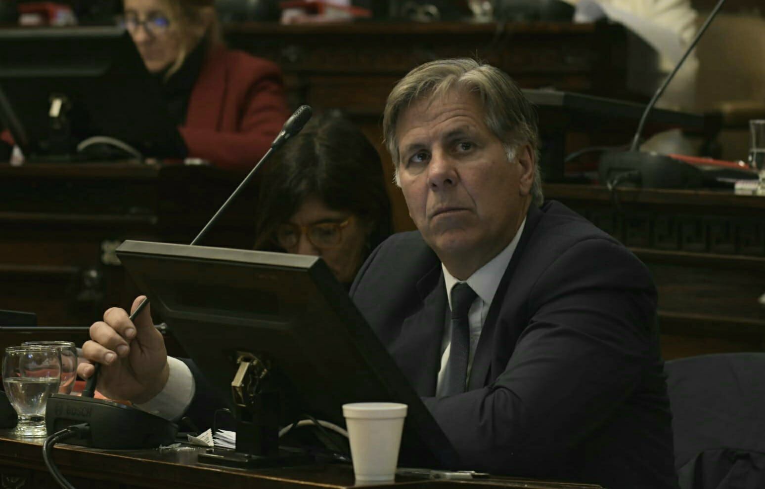 El senador Marcelo Rubio (Cambia Mendoza) defendió el proyecto El Baqueano en la sesión. Foto: Orlando Pelichotti