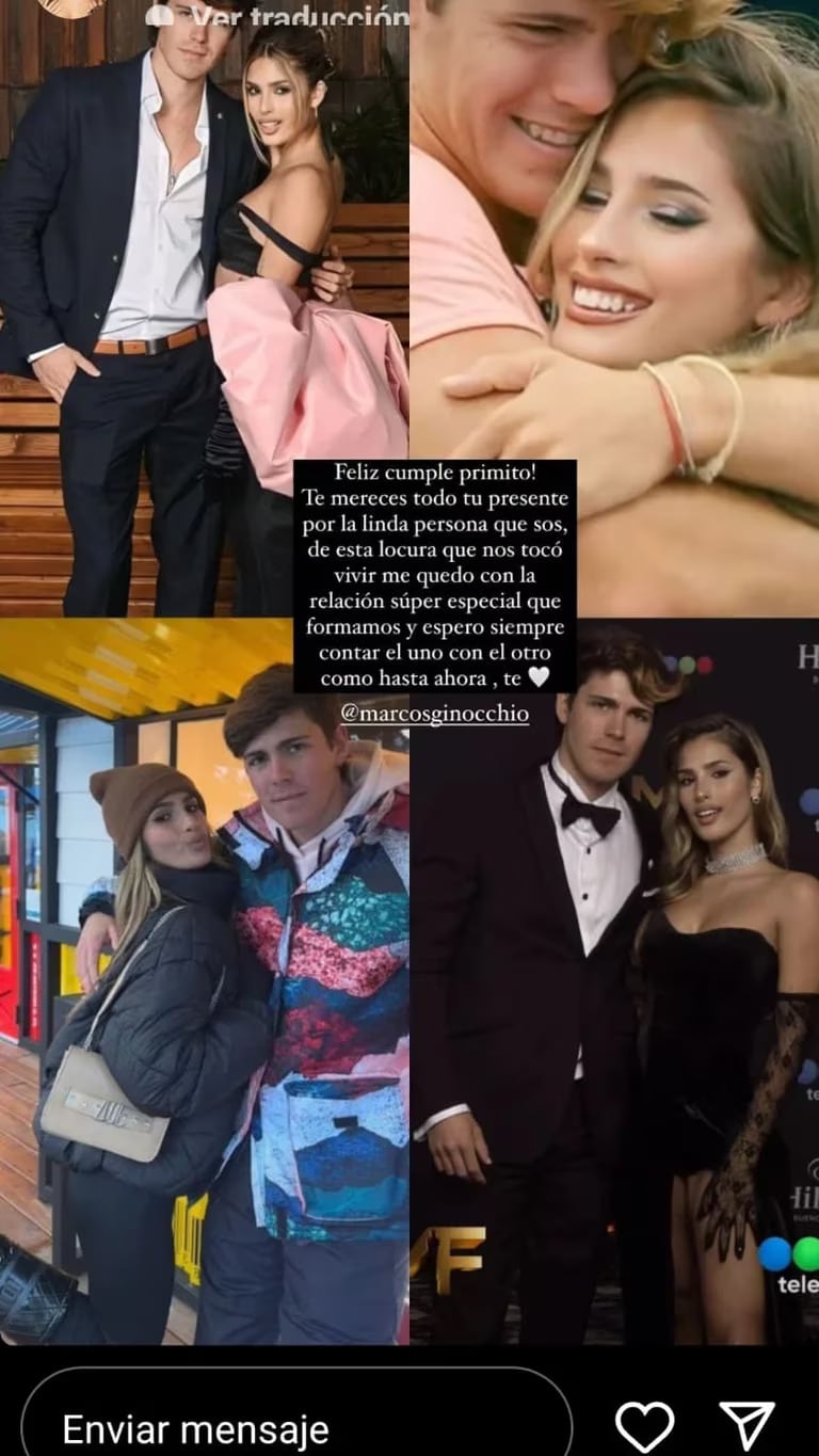 La influencer le dedicó un mensaje de cumpleaños a Marcos Ginocchio.