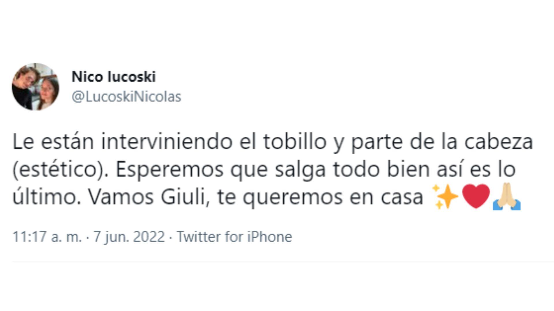 El comunicado de Nicolás, hermano de Giuliana.