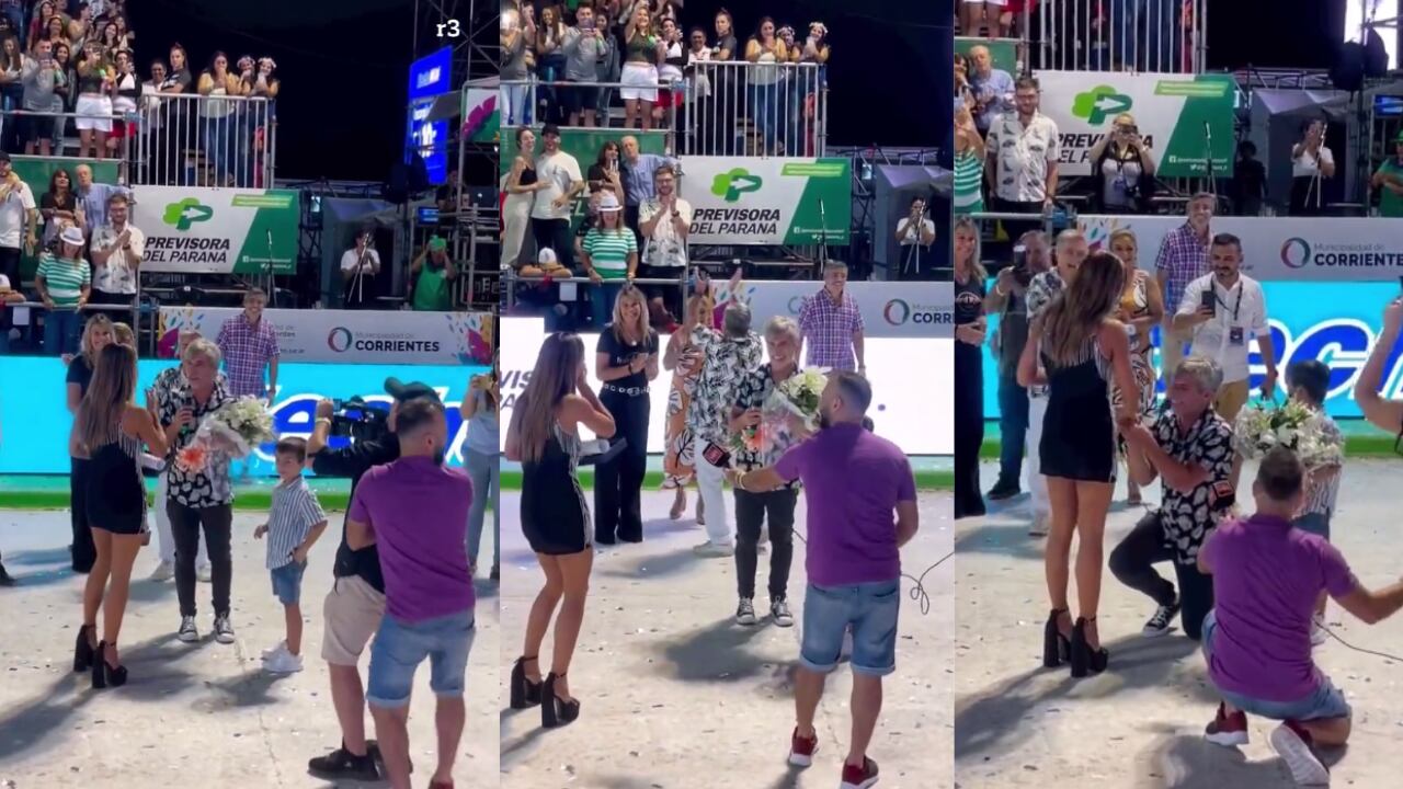 El productor hizo la propuesta en el cosódromo donde la bailarina debutó como bastonera de Ará Berá. Foto: Captura video Lourdes Sánchez / Instagram.