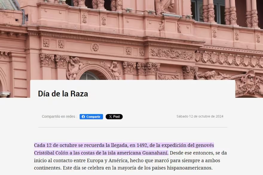 Polémica por el término que usó el Gobierno para el 12 de octubre