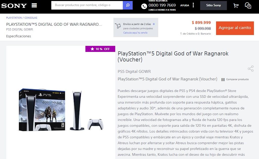 Precio de consola PlayStation 5 en Sony Store Argentina