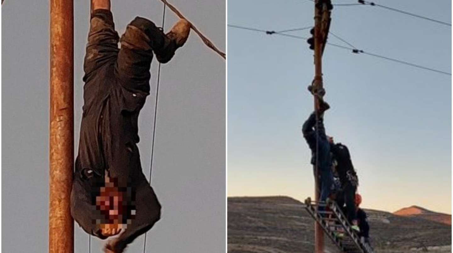 Un hombre quedó colgado en un poste de luz mientras intentaba robar cables de cobre. / Foto: Gentileza