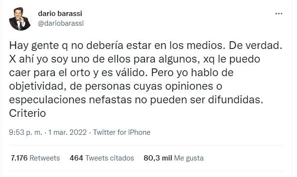 Darío Barassi cuestionó a Flavio Azzaro (Twitter)