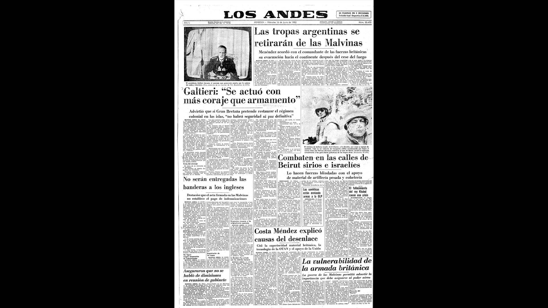 Un recorrido día a día por las portadas del medio más importante de Mendoza, para conocer el pulso diario de la guerra que enluteció a todo el país.