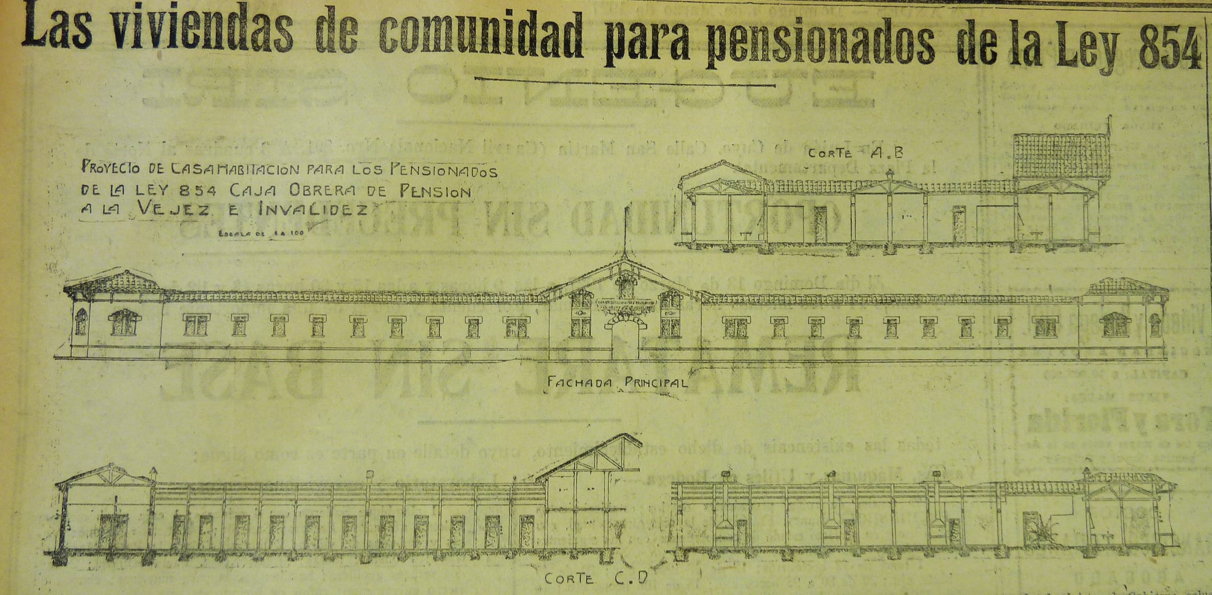 Dibujo del proyecto de Casa Habitación para jubilados y pensionados, 1927. Fuente: Los Andes, 7/5/1927