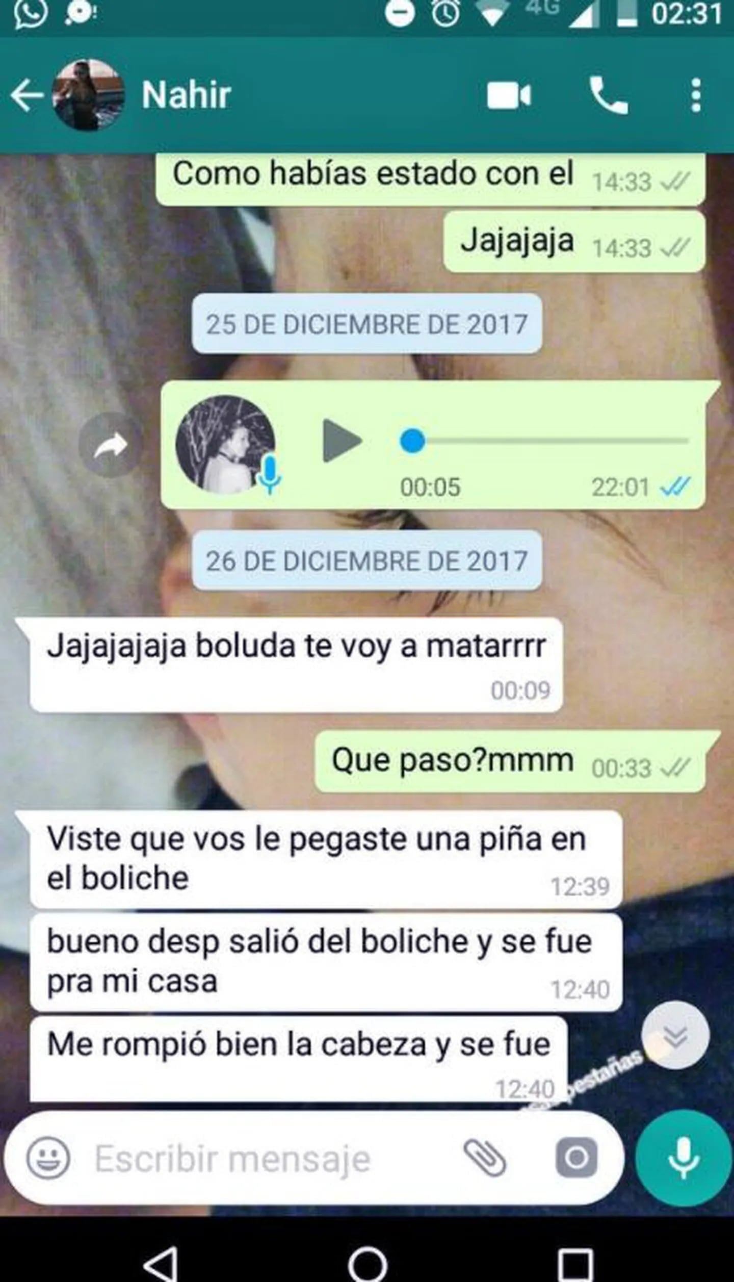 El chat de una ex amiga de Nahir Galarza sobre una pelea con Fernando Pastorizzo.