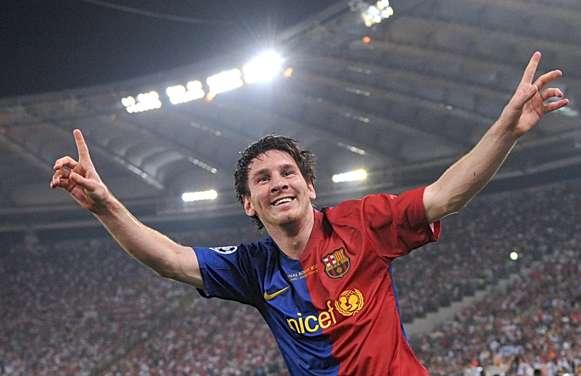 Messi celebra su gol ante el Manchester United en la final de la Champions 2009.