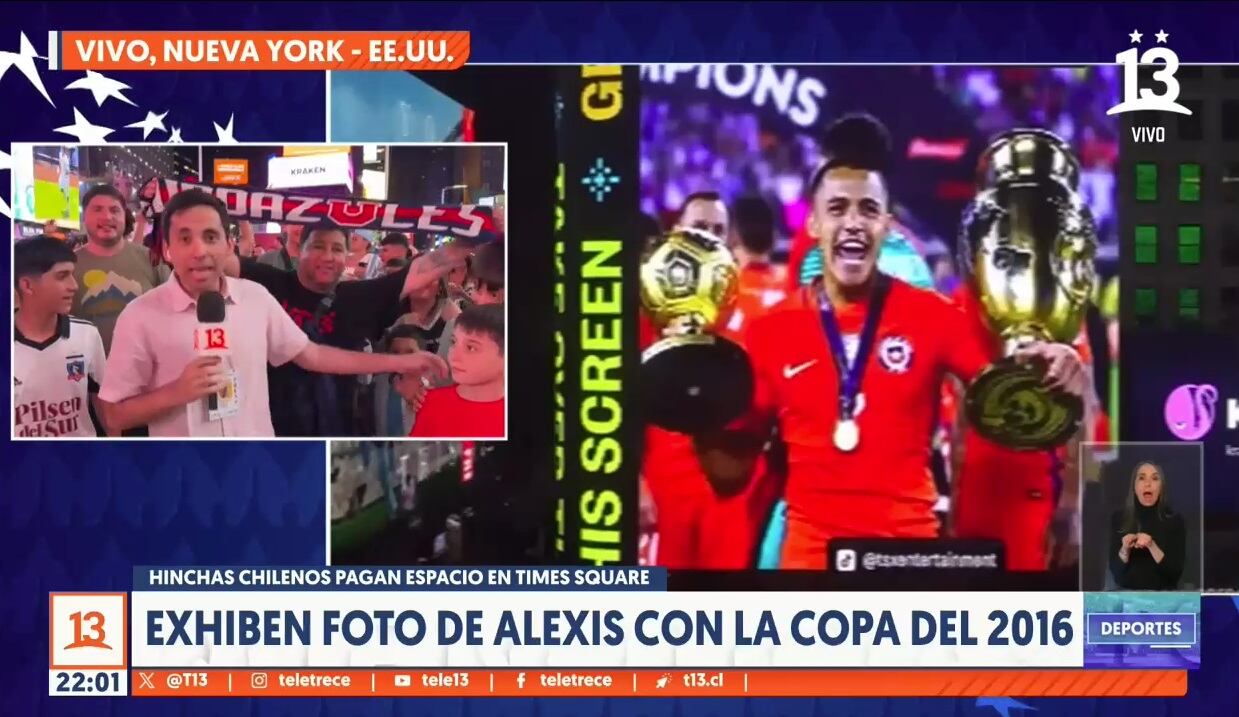 Hinchas chilenos pagaron para proyectar foto de Alexis Sánchez y Messi llorando en Times Square (T13)