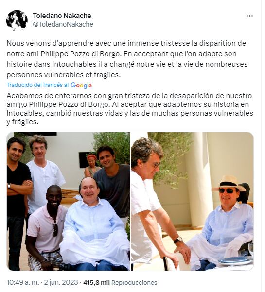 A los 72 años murió Philippe Pozzo di Borgo, el hombre que inspiró la película "Amigos inseparables".