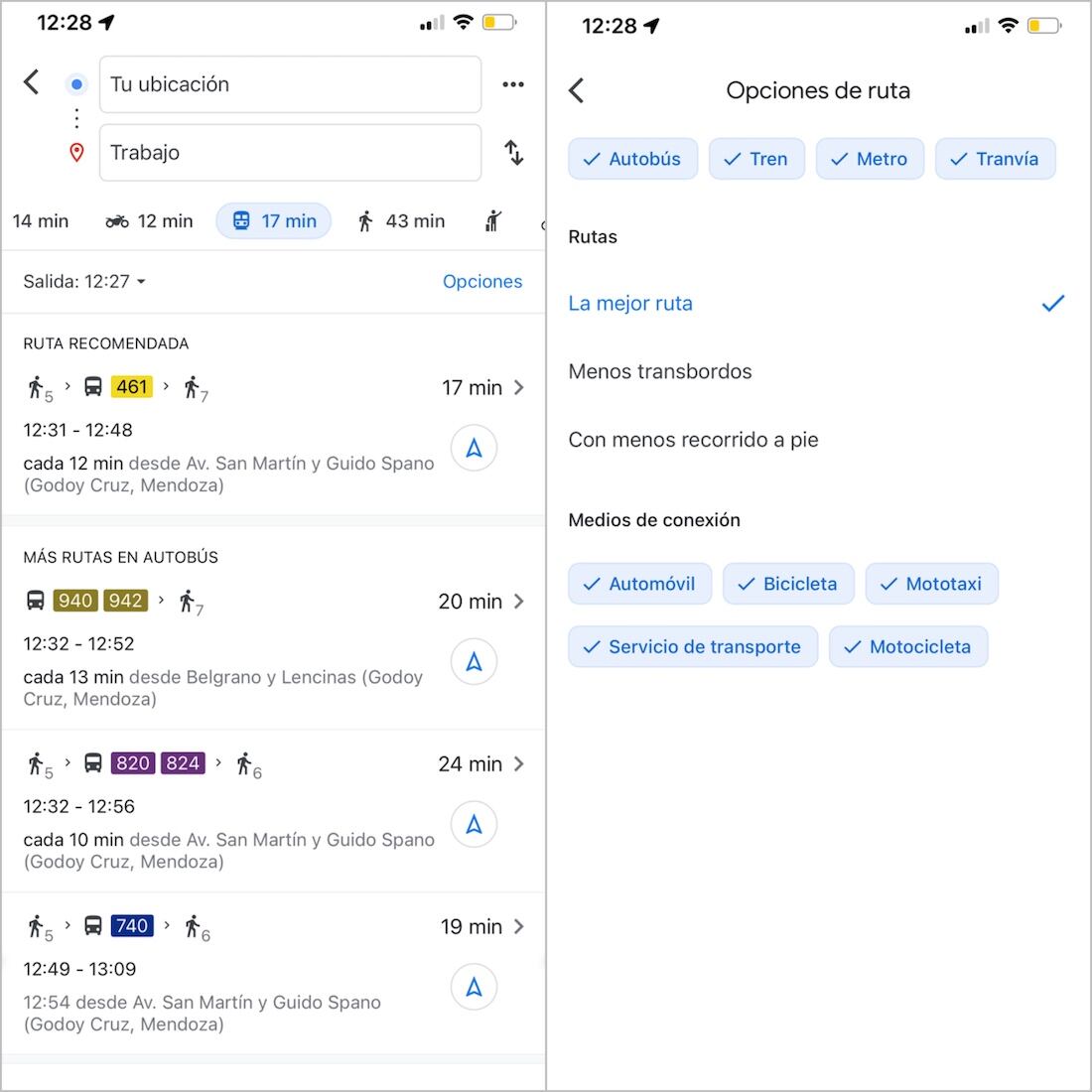 En Google Maps se puede ver detalles sobre las líneas de colectivo de Mendoza