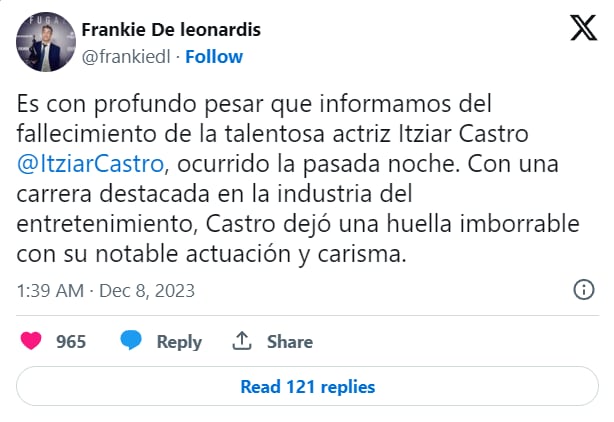 El comunicado de Frankie. Foto: X / @frankiedl