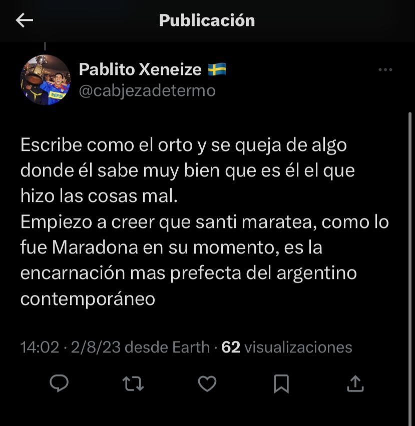 Santi Maratea generó repudio en redes. Captura de pantalla.