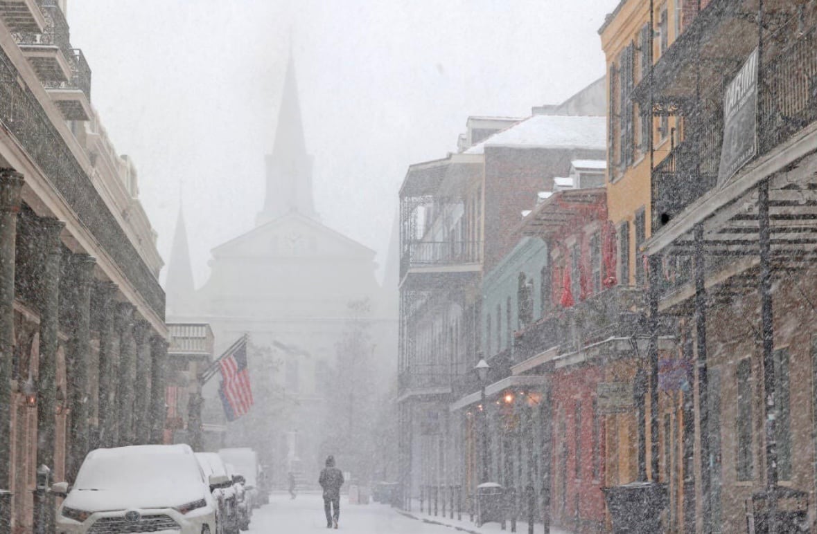 Postales que deja la nieve en el sur de Estados Unidos. Así está el estado de Luisiana. Foto: Redes.