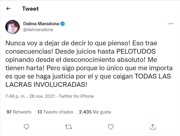 Dalma Maradona en Twitter.