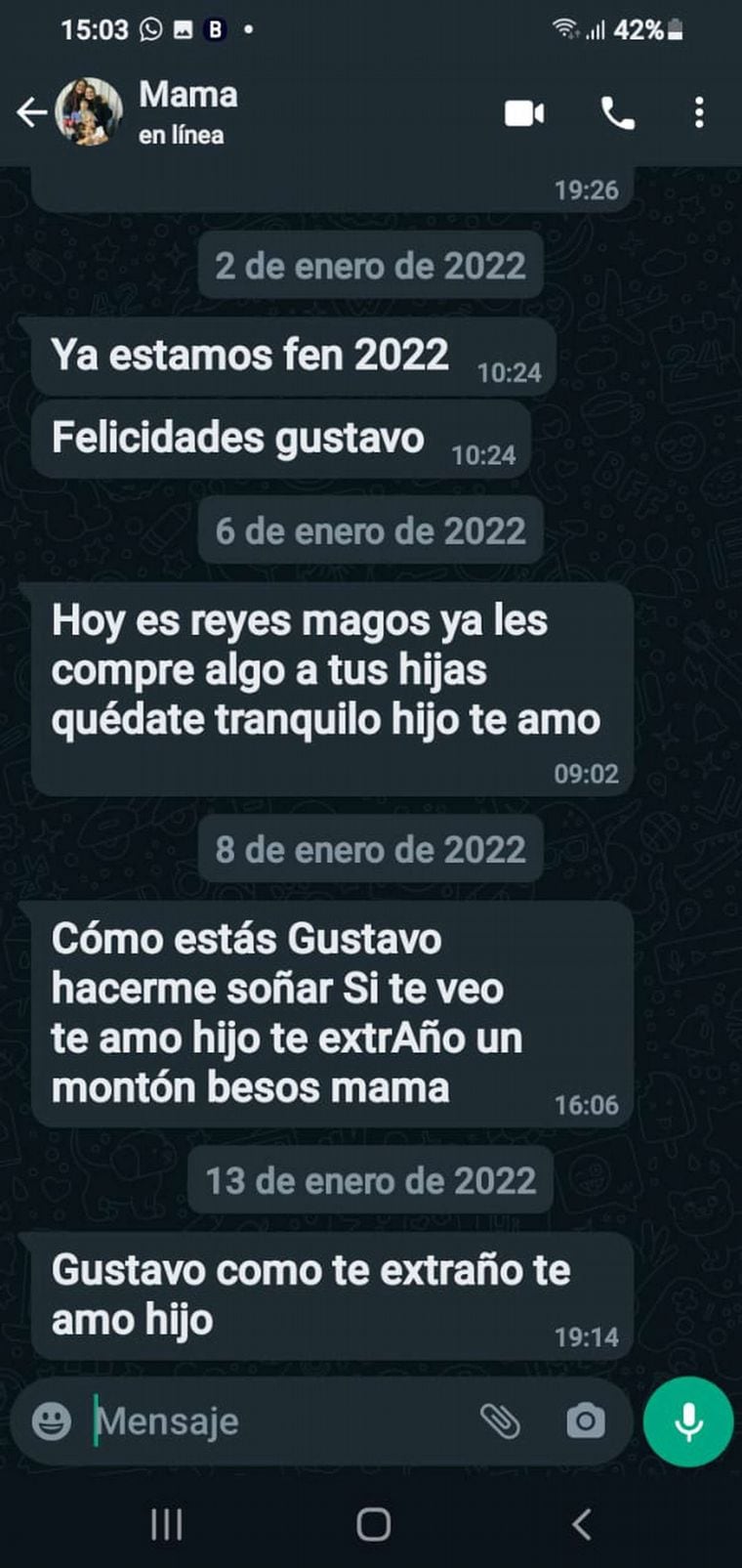 Para Año Nuevo, le volvió a escribir. “Ya estamos en 2022, felicidades Gustavo”.