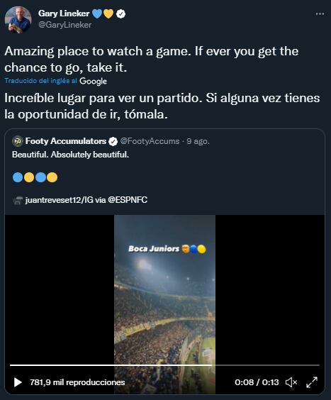 Gary Lineker elogió a la gente de Boca