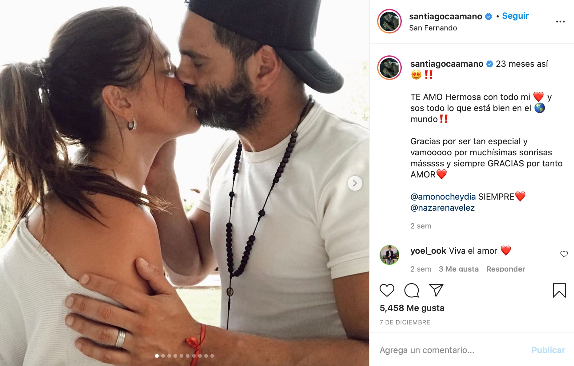 La publicación que hizo Santiago con miles de fotos con su novia.