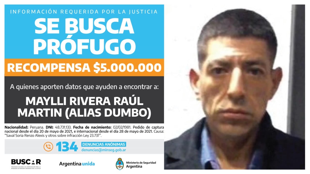 "Dumbo" está prófugo. (Ministerio de Seguridad de la Nación)