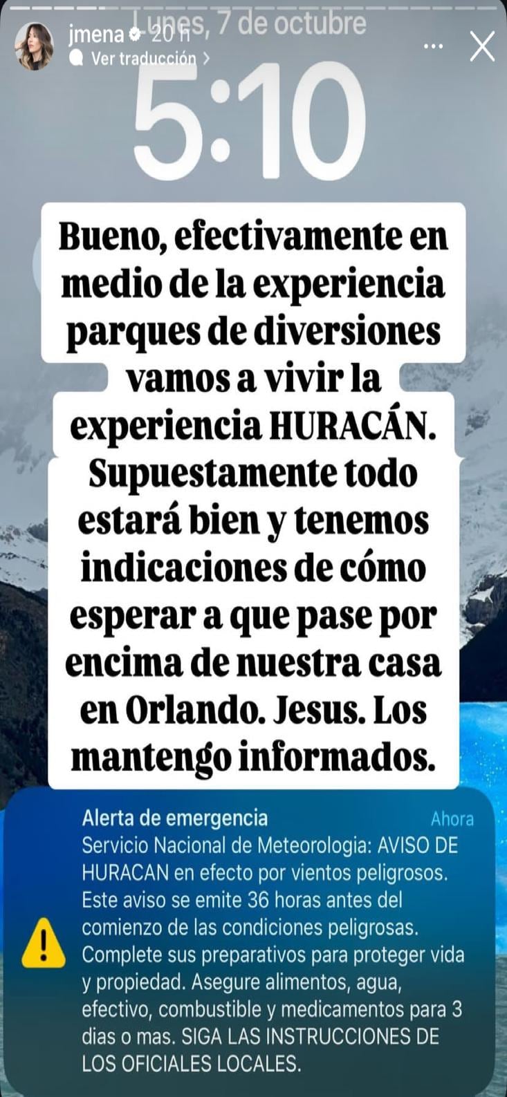 Preocupación de Jimena Barón por la amenaza del Huracán Milton.