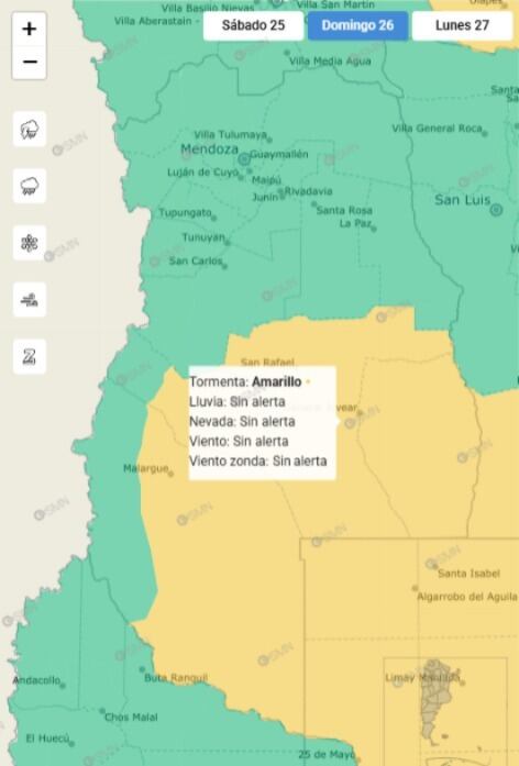 Domingo 26 de enero: alerta amarilla por tormentas y granizo.