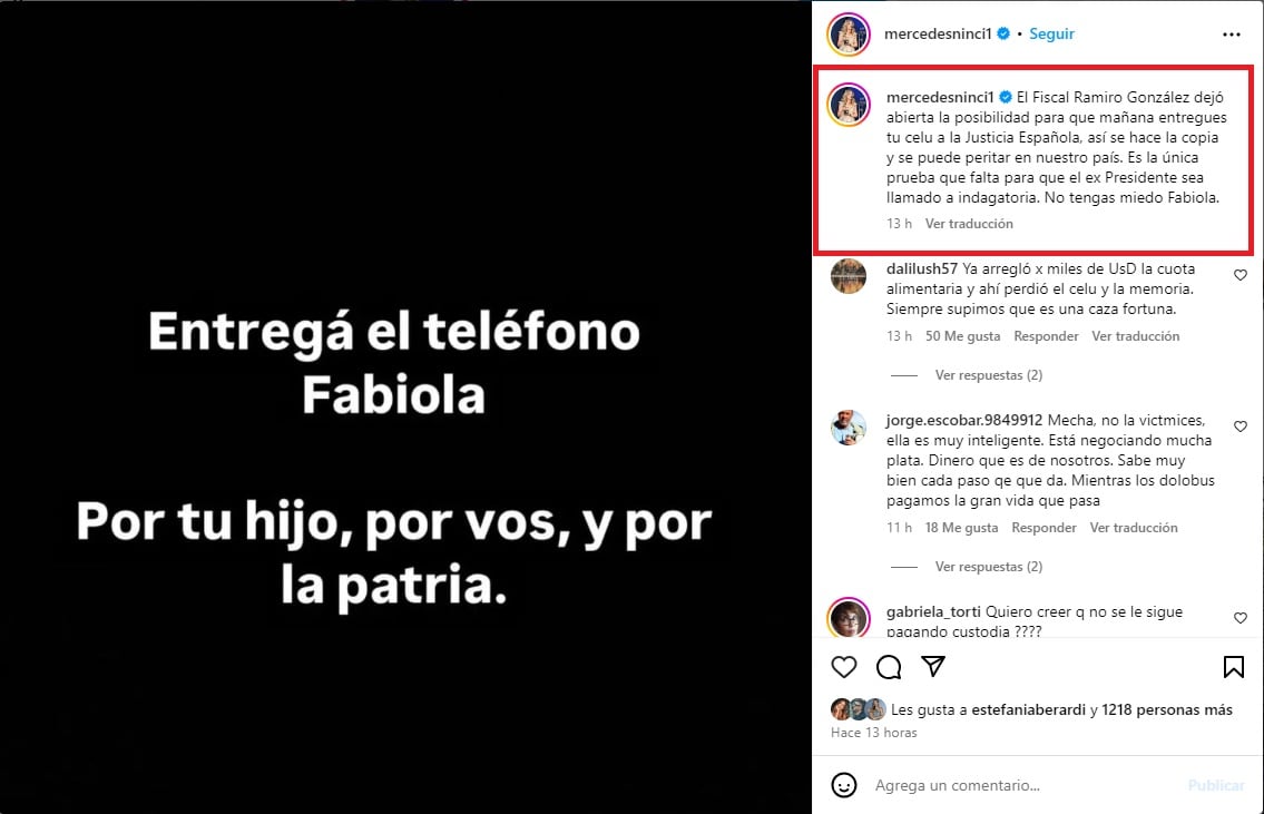 El polémico pedido público que le hizo Mercedes Ninci a Fabiola Yañez.