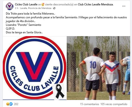 Una de las víctimas fatales del trágico accidente en Lavalle es Lisandro Daniel Sarmiento, quien jugaba en Cicles Club Lavalle. Gentileza