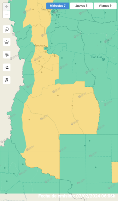 Alerta amarilla por tormentas en Mendoza. Foto: SMN.