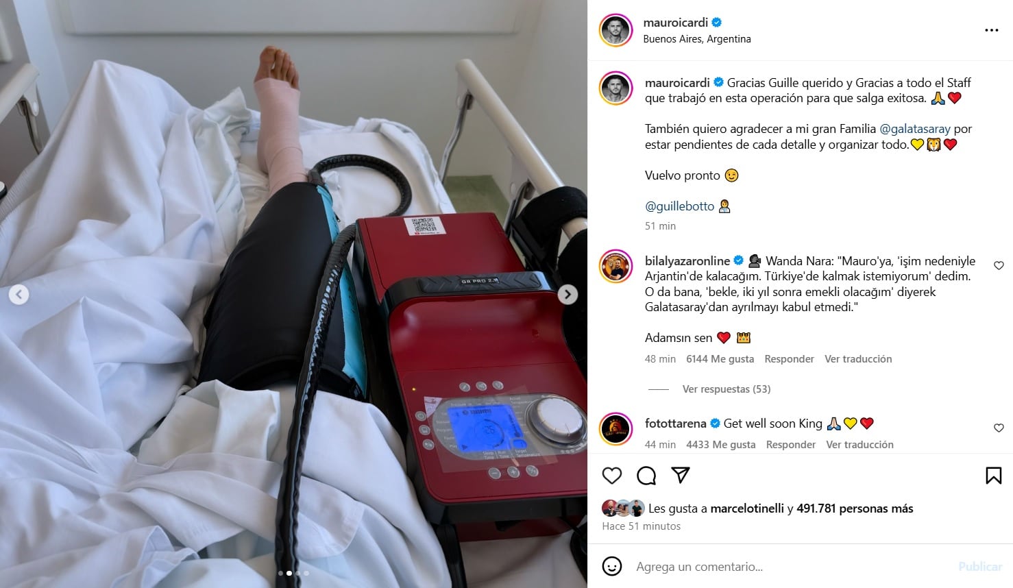 Mauro Icardi fue operado por su lesión de rodilla.